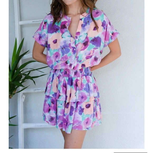 BTFL-life floral ruffled smocked mini dress - Picture 3 of 8